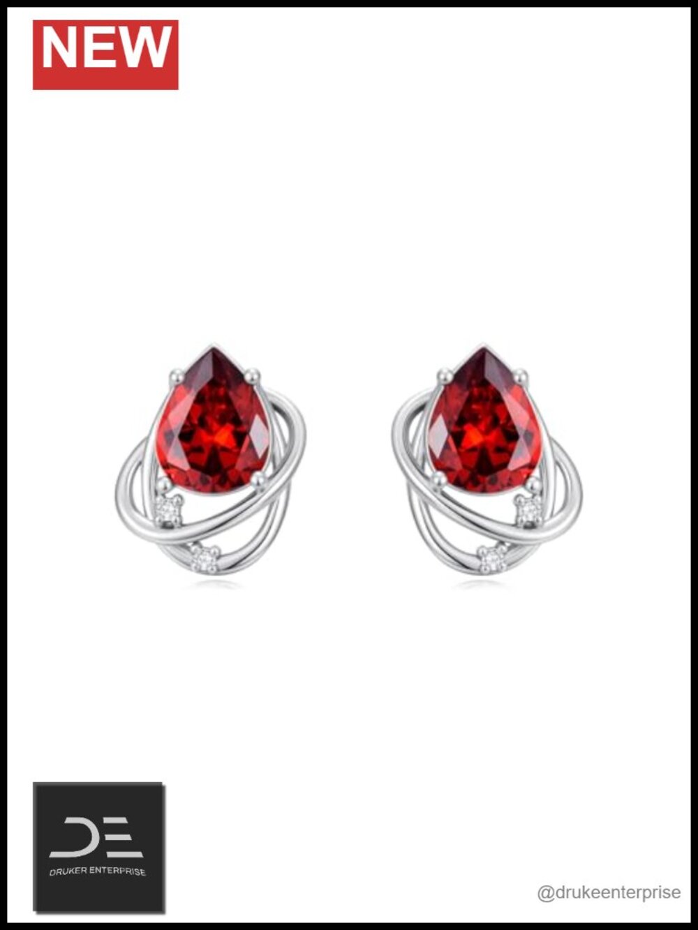 Sterling Silver Ruby Stud Earrings with Genuine Diamonds July Birthstone Gift